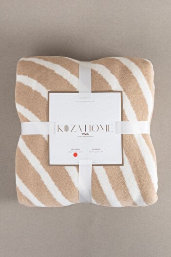Koza Home Twin Blanket Soft Cotton Double Blanket Brown Cream 200 x 220 5036A