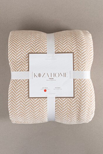 Koza Home Twin Blanket Soft Cotton Double Blanket Brown Cream 200 X 220 5020a