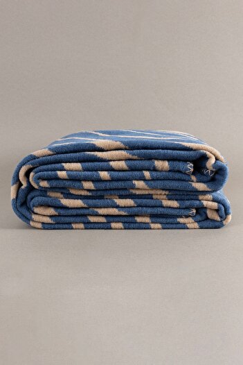 Koza Home Twin Blanket Soft Cotton Double Blanket Brown Blue 200 x 220 5037A