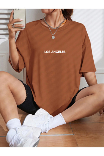 Revasser LOS ANGELES Printed - Πολύχρωμο υπερμεγέθη βαμβακερό μπλουζάκι με λαιμόκοψη Unisex