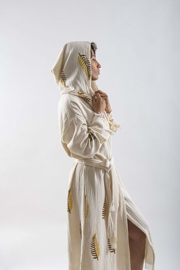 REİNA TEKS Peshtemal Bathrobe Pareo Cotton Beach Yellow Pine Leaf Pattern 1 Piece Unisex Beachwear Kimono Kaftan