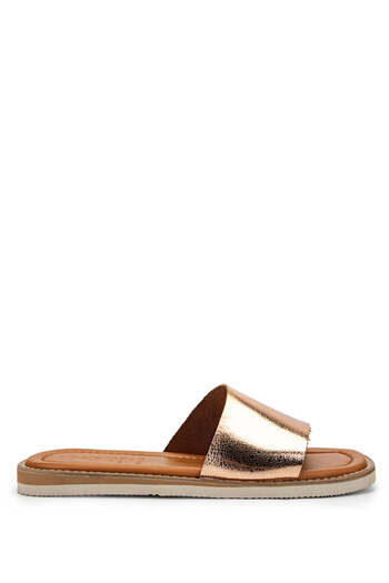 Tamer Tanca Genuine Leather Yellow Women's Heeled Slippers