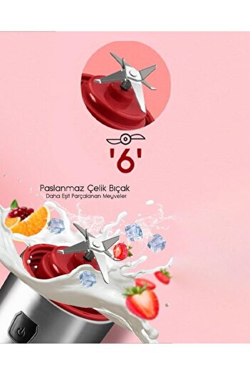 HomeTarz Cook&Eat Blender - Şarj Edilebilir Blender - 450 ML - Gümüş-Kırmızı