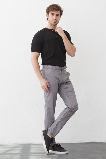 RAVANELLI Men's Gray Stretchy Lycra Slim Fit Jogger Pants - Elastic Waist and Laced