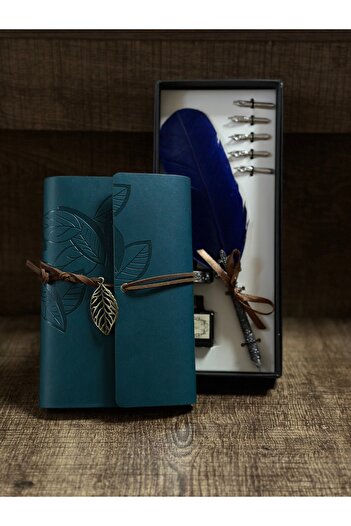 CAVAŞ sun hat Divit Inkwell Pen Leaf Patterned Antique Notebook Set