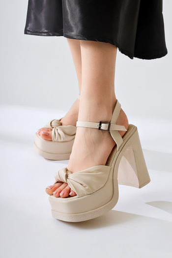 Limoya Yoanna Cream, Beige Knot Strap Women's High-Top Platform Sandals