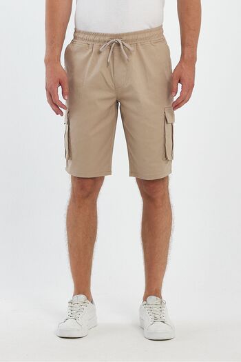 TheSeason Flexible and Comfortable Men's Beige Shorts - Cotton with Cargo Pocket and Elastic Waistband