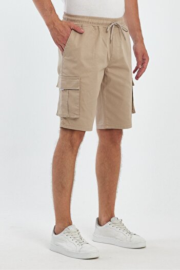 TheSeason Flexible and Comfortable Men's Beige Shorts - Cotton with Cargo Pocket and Elastic Waistband