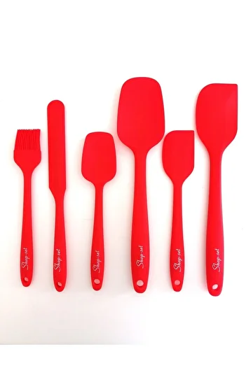 Shop-set Heat Resistant Fireproof Nonstick Silicone Spatula Set 6 Pieces -red