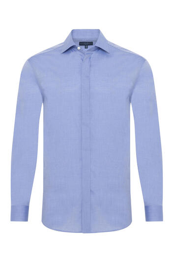 Germirli 701 Model Blue Tailor Fit Classic Collar Cotton Shirt - Hidden Pat