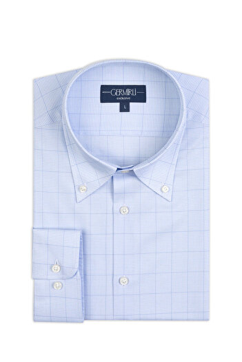 Germirli Albini Natural Stretch - Blue Patterned, Tailor Fit Organic Cotton Shirt