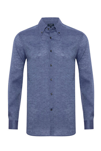 Germirli Non Iron Journey Aviator Blue Button Collar Tailor Fit Linen Shirt