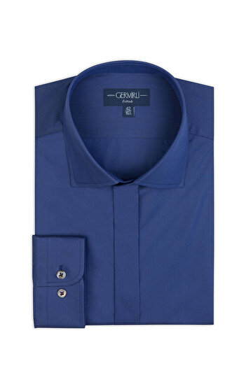 Germirli 701 Model Tailor Fit Saks Blue Cotton Shirt - Hidden Placket, Classic Collar