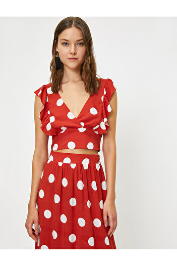 Koton Polka Dot Crop Bustier Rilly V Neck