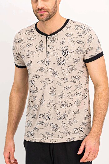 Arnetta Bejmelange Leaf Figure - Crew Neck and Short Sleeve Men's Pajama Set