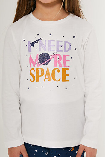 Rolypoly Need More Space Beyaz Kız Çocuk Uzun Kol Pijama Takım
