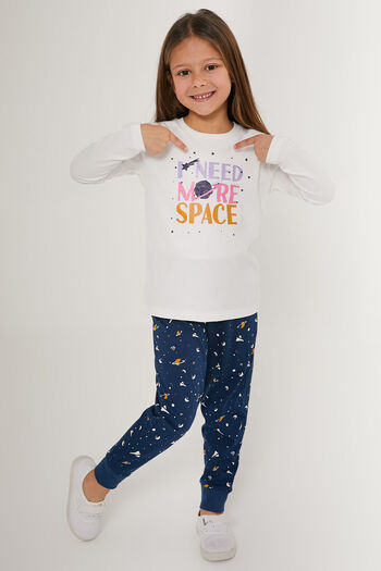 Rolypoly Need More Space White Girl's Long Sleeve Pajama Set