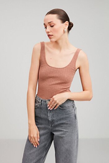 GRIMELANGE Elena Women's - Soft Brown Undershirt with Flexible Corded Fabric