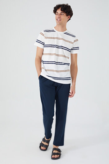 Arnetta Stripped Cream Men's Trousers Shorts T-Shirt 3 Pieces Set