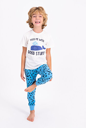 ROLY POLY Rolypoly Feed Me With Good Stuf Krem Genç Erkek Kısa Kol Pijama Takımı