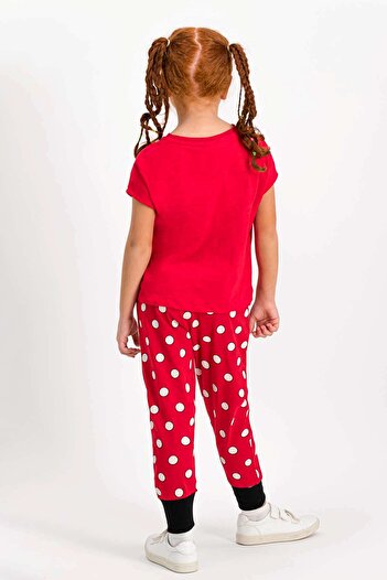 Genel Markalar Mickey Mouse Lisanslı Kırmızı Kısa Kollu Kız Çocuk Pijama Takımı