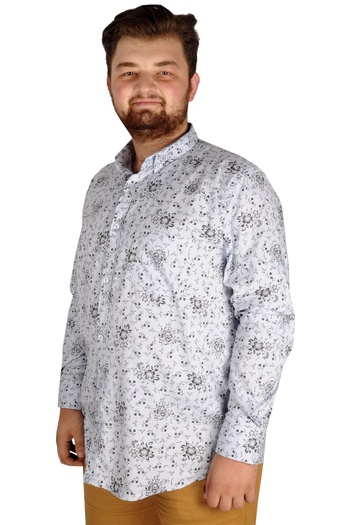 ModeXL Mode Xl Чоловіча сорочка з льону з лікрами, кишенями та підкоченими рукавами 20395 Синя