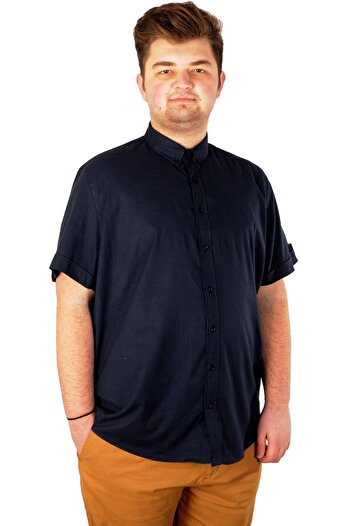 ModeXL Mode Xl Великий розмір Чоловіча сорочка з льону з еластаном 20393 Синя