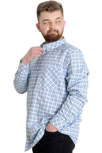 ModeXL Mode Xl Large Size Men's Shirt Plaid Long Sleeve 23300 Mint Green