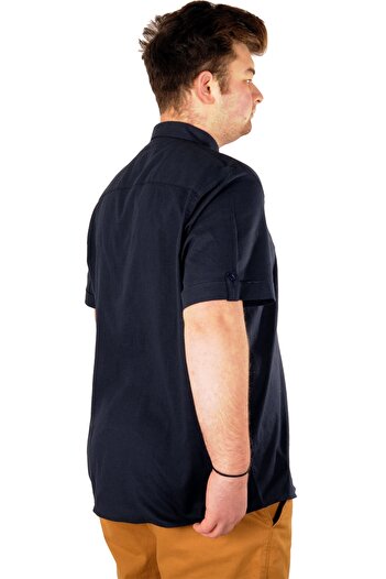 ModeXL Mode Xl Великий розмір Чоловіча сорочка з льону з еластаном 20393 Синя
