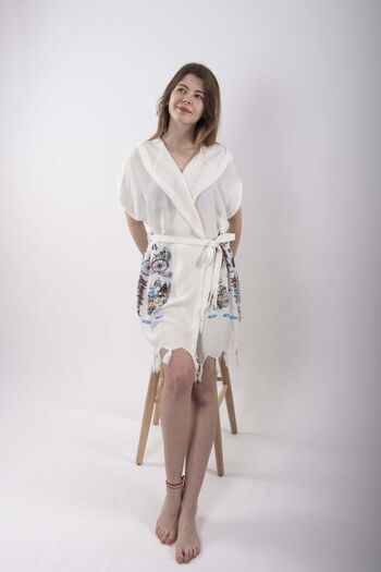 REİNA TEKS Beachwear Peshtemal Seaside Town Patterned Cotton Hooded Belted Beach Dress 1 Piece Pareo