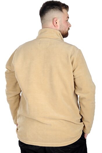 ModeXL Mode Xl Erkek Sweat Polo Yaka Yarım Fermuarlı Polar 22548 Bej
