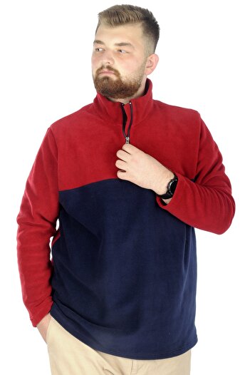 ModeXL Mode Xl Men's Sweat Polo Collar Half Zip Fleece 22552 Claret Red
