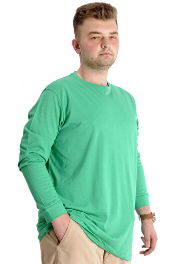 ModeXL Mode XL Large Size Men's T-shirt Long Sleeve with Cuffs 20103 Green