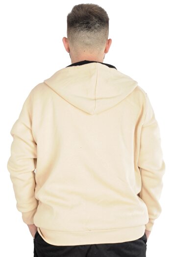 ModeXL Mode Xl Erkek Sweatshirt Kapşonlu Zippered Basic 20543 Bej