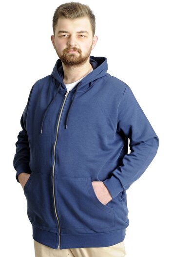 ModeXL Mode Xl Чоловічий кардиган з капюшоном на блискавці Steel Interlock 21600 Indigo