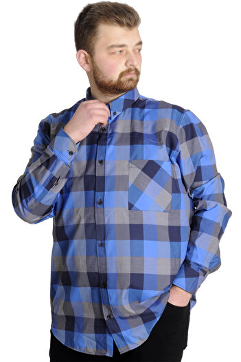 ModeXL Mode Xl Large Size Ανδρικό πουκάμισο καρό μακρυμάνικο 23300 Navy