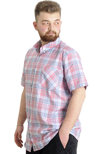 ModeXL Mode Xl Ανδρικό πουκάμισο μεγάλου μεγέθους καρό κοντό μανίκι 23301 εκρού