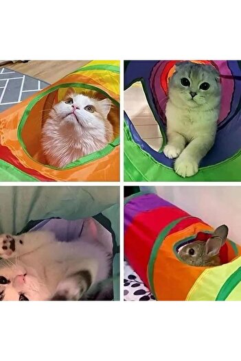 BLUE SİDE Kedi Tüneli Pratik Katlanır Gökkuşağı Uzun Kedi Köpek Oyun Tüneli Evcil Hayvan Oyun Tüneli Petshop