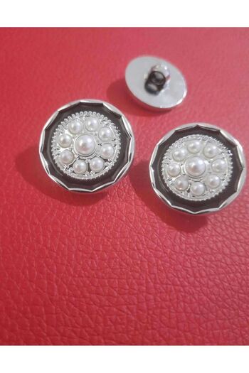 İMREN AKSESUAR Black Enameled Gray Metallized Button - 2 Cm, 1 Pack 4 Pieces