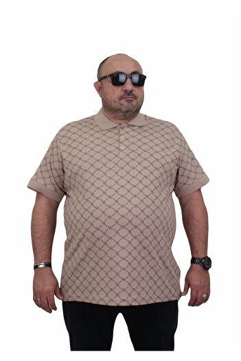 Starbattal Plus Size Men's Polo Neck T-Shirt - Square 24452 BEIGE