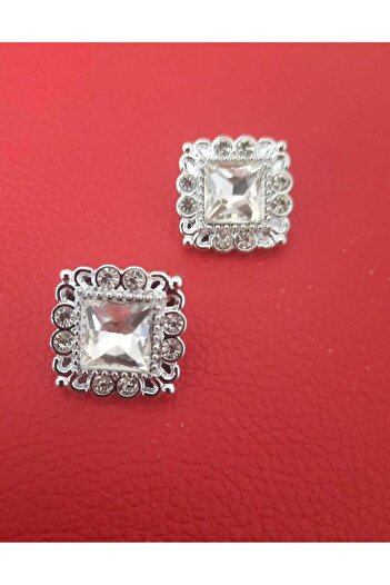İMREN AKSESUAR Gray Metallized Crystal Stone Button - 2 Cm, 1 Pack 4 Pieces