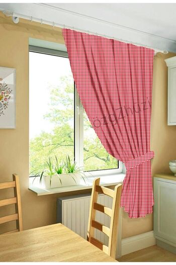 perlina home Plaid Red Rustic Single Wing Plain Planted Background Curtain (Width X Length)