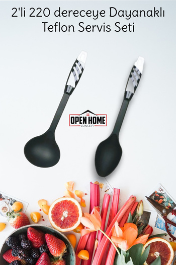 Open Home Concept Set of 2 White Fireproof Non-Stick Teflon Service Set 220 °   Durable Spoon & Ladle