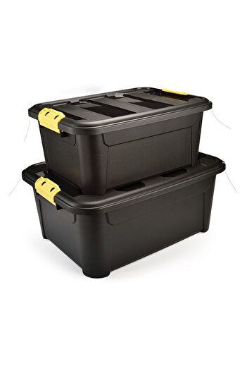 Melkan Home Toy Box Storage Box Storage Organization Case Set of 2 30l+40l Black Lockable Safe