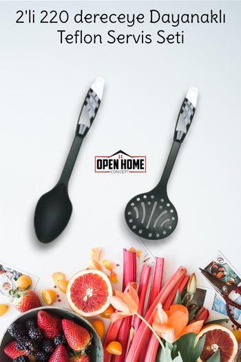 Open Home Concept Set of 2 White Fireproof Non-Stick Teflon Service Set 220 °   Durable Colander & Spoon