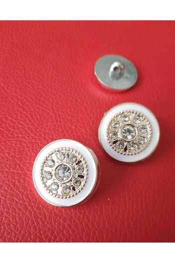 İMREN AKSESUAR Yellow Metallized Button with White Enamel Crystal Stones - 2.5 Cm, 1 Pack of 4 Pieces