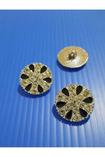 İMREN AKSESUAR 2 Cm Gray Metallized - Black Enamel Button with Crystal Stones 1 Pack 4 Pieces