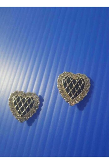 İMREN AKSESUAR Black Enamel Heart Crystal Stone Oratası - 2 Cm Metal Button, 2 Pieces