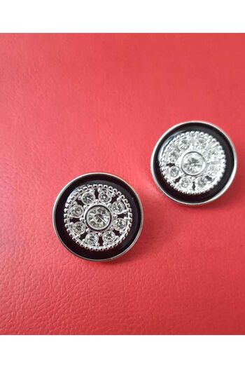 İMREN AKSESUAR 2.5 Cm Gray Metallized Crystal Stone Black Enamel Button - 1 Pack of 4 Pieces