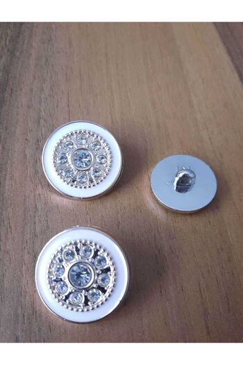 İMREN AKSESUAR Yellow Metallized Button with White Enamel Crystal Stones - 2.5 Cm, 1 Pack of 4 Pieces